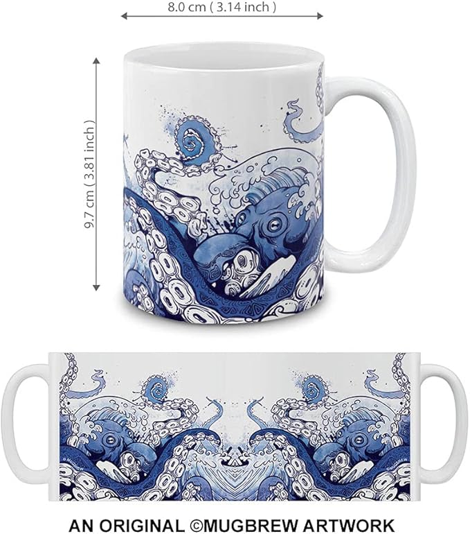 MUGBREW Giant Blue Octopus Ceramic Coffee Mug Tea Cup, 11 OZ