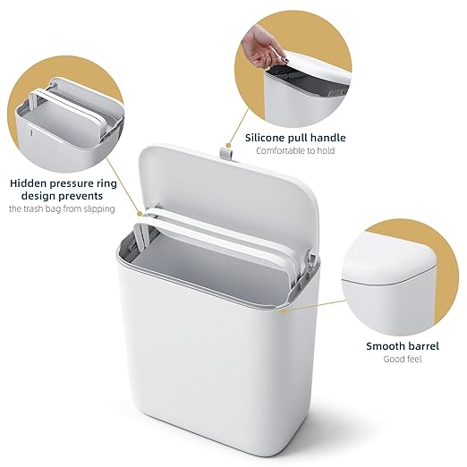 MUEE 2.4 Gal/9L Compost Bin Kitchen for Countertop or Under Sink, Hanging Small Trash Can with Lid Garbage Can Compost Bucket, Indoor Waste Basket Trash Bin for Cupboard, Bathroom, Bedroom, Office, RV