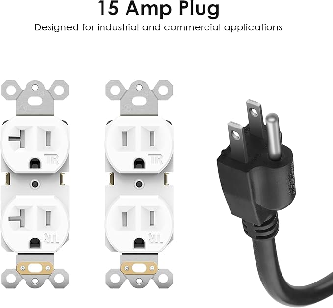 JUNNUJ Heavy Duty 20 Amp Power Strip 4800J, 16 Outlets 12 Gauge Garage Industrial Surge Protector, High Amp 5-15P Adapter Shop 6-20R T-Slot Metal Outlet, 15 FT Extension Cord Commercial for Appliance