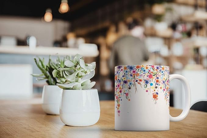 MUGBREW Watercolor Flower Purple Ceramic Coffee Mug Tea Cup, 11 OZ