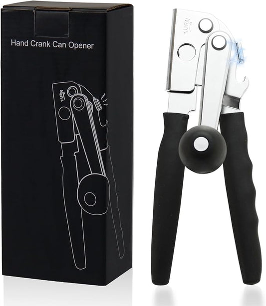 Commercial Can Opener, Stainless Steel Heavy Duty Manual Hand Crank Can Opener, with Comfortable Ergonomic Design Extra-long Handles, Large Handheld Smooth Can Open Easy for Big Cans, Black