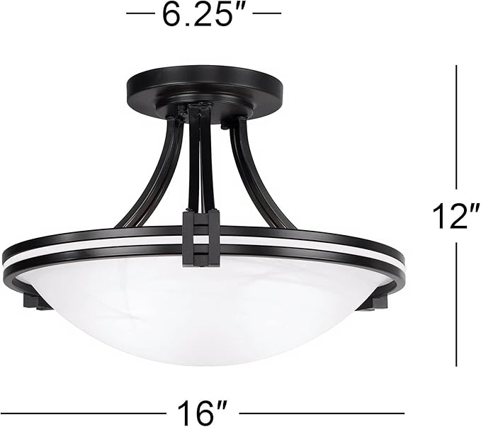 Possini Euro Design Deco Modern Close to Ceiling Light Semi Flush Mount Fixture 16" Wide Oil Rubbed Bronze Brown Marbleized Glass Bowl Shade Bedroom Hallway Living Room Dining Room Bathroom Kitchen