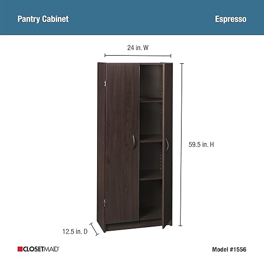 ClosetMaid Pantry Cabinet Cupboard with 2 Doors, Adjustable Shelves, Standing, Storage for Kitchen, Espresso