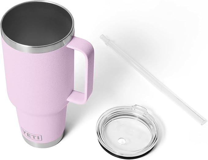 YETI Rambler 42 oz Tumbler with Handle and Straw Lid, Travel Mug Water Tumbler, Vacuum Insulated Cup with Handle, Stainless Steel, Cherry Blossom - Textured