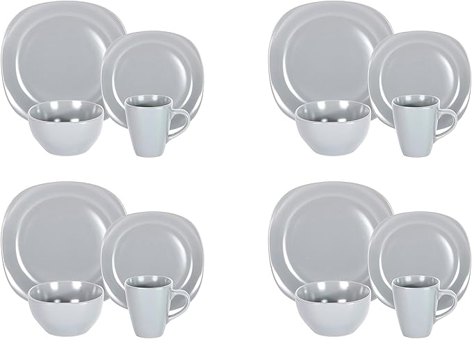 Stoneware Square 16pc Dinnerware Set, Matte Grey