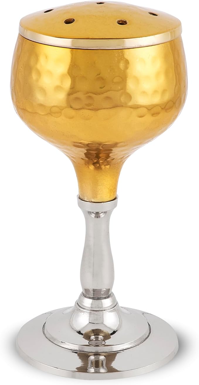Zion Judaica Elegant Shabbos Havdalah Set Gift Boxed Gold Hammered Metal High Polished Includes Kiddush Cup 5.5 oz Wine Goblet Tray Havdualah Candle Holder Besamim Spice Box End of Shabbat Gift Set