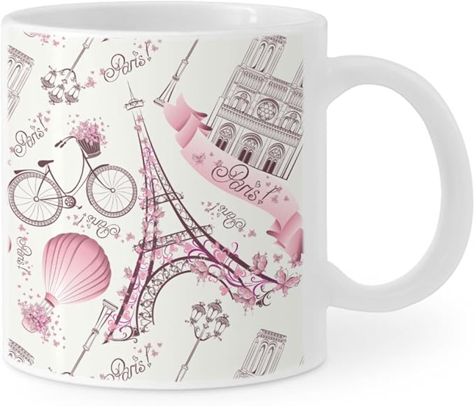 Coffee Mugs Eiffel Tower Pattern Ceramic Latte Mug with Handle 11 OZ for Men Women for Latte Cappuccino Cocoa Milk Dishwasher & Microwave Safe