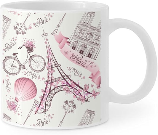 Coffee Mugs Eiffel Tower Pattern Ceramic Latte Mug with Handle 11 OZ for Men Women for Latte Cappuccino Cocoa Milk Dishwasher & Microwave Safe