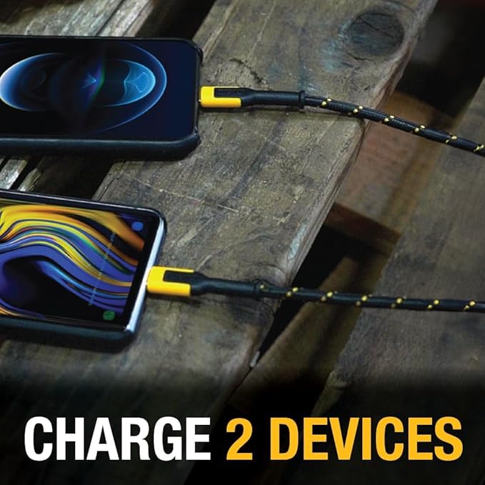 DEWALT Heavy Duty NeverBlock USB Charger, Angled Dual Port 12W Wall Charger Adapter, Foldable Plug, Charging Box Brick, Cube for iPhone 17 16 15 14 13 Pro Max, Galaxy S22 S21 Note 20, HTC, Moto, LG