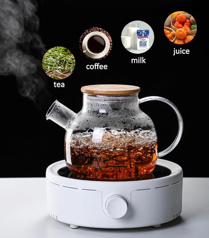 Hwagui - Glass Teapot with Infuser for Loose Tea and Blooming Tea, Heat Resistant Glass Teapot and Kettle for Stovetop, Perfect Tea Maker, 1000ml/33oz