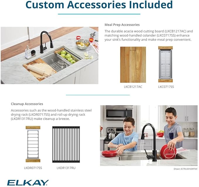 Elkay EFRU30169RTWC Crosstown 31-1/2" Undermount Single Basin Stainless Steel Kitchen Workstation Sink with Basin Rack, Basket Strainer, Colander, and Cutting Board - Stainless Steel