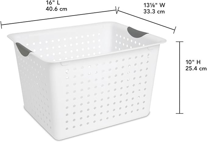 Sterilite 24-Pack Ultra Basket, Open Plastic Bins, Countertop, Cabinet and Closet Organizer, White, Deep
