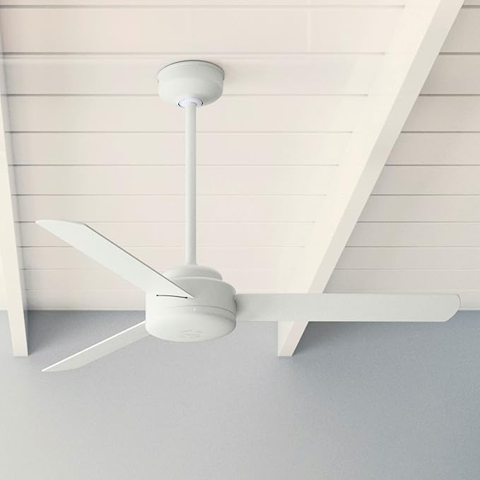 Hunter 52 inch Indoor Ceiling Fan No Light - White Modern Ceiling Fan without Light, 3 Blades, Standard Mount, For Bedroom, Living Room, or Kitchen, Wall Control - Presto 50811, Matte White