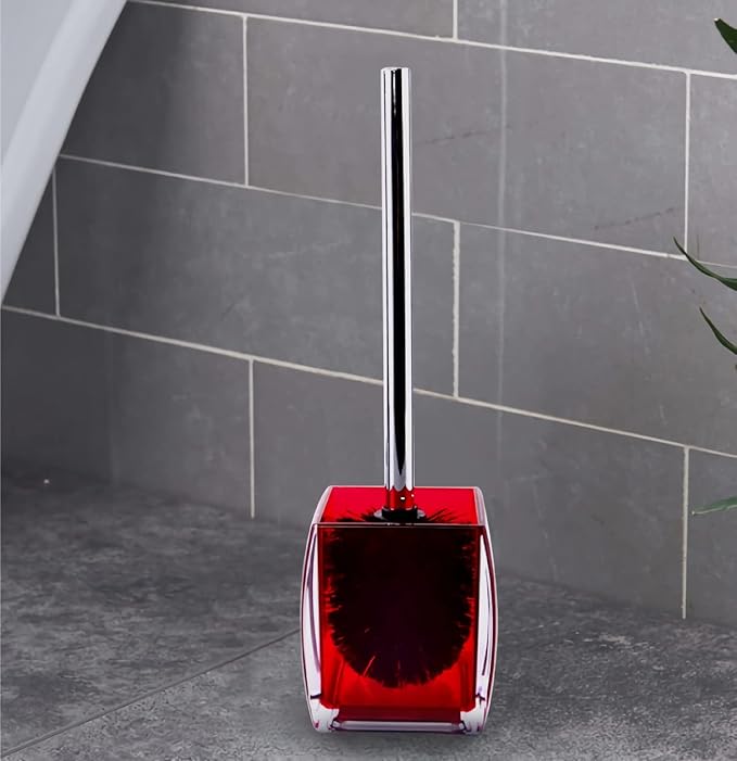 5 Pcs Red Acrylic Bathroom Accessories Set Complete, Lotion/Soap Dispenser, Soap Dish, Toothbrush Holder, Tumbler, Toilet Brush and Holder, Modern Bathroom Decor and Housewarming Gift Set,Red