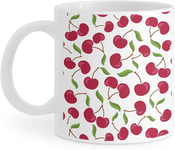 Coffee Mugs Ceramic Latte Mug with Handle Cherry Pattern 11 OZ for Men Women for Latte Cappuccino Cocoa Milk Dishwasher & Microwave Safe