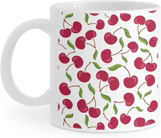 Coffee Mugs Ceramic Latte Mug with Handle Cherry Pattern 11 OZ for Men Women for Latte Cappuccino Cocoa Milk Dishwasher & Microwave Safe