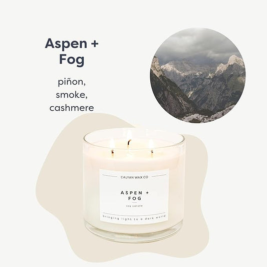 Calyan Wax Co. Aspen & Fog 3 Wick Scented Candle - 43 Hour Burn - Luxury 3 Wick Soy Candles - Non Toxic Soy Wax Candles - Long Lasting Large Glass Jar Candle for Home - 14.9oz