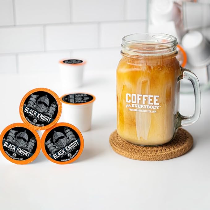 Fresh Roasted Coffee, Organic Black Knight | USDA Organic, Kosher | Dark Roast 72 Pods for K Cup Brewers