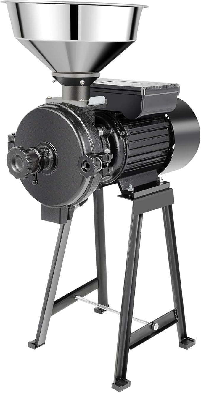 Electric Grain Mill Grinder 1500W 110V Commercial Cereals Grinder with Stainless Steel Funnel for Cereal Grain Corn Rice Pepper Black