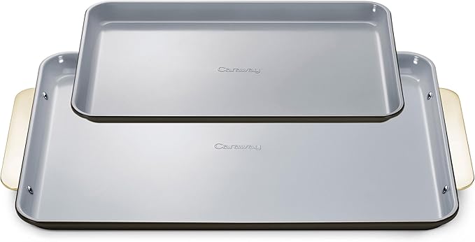 Caraway Non-Stick Ceramic Baking Sheet Duo - Naturally Slick Ceramic Coating - Non-Toxic, PTFE & PFOA Free - 18 x 13" Large & 15 x 10" Medium - Black