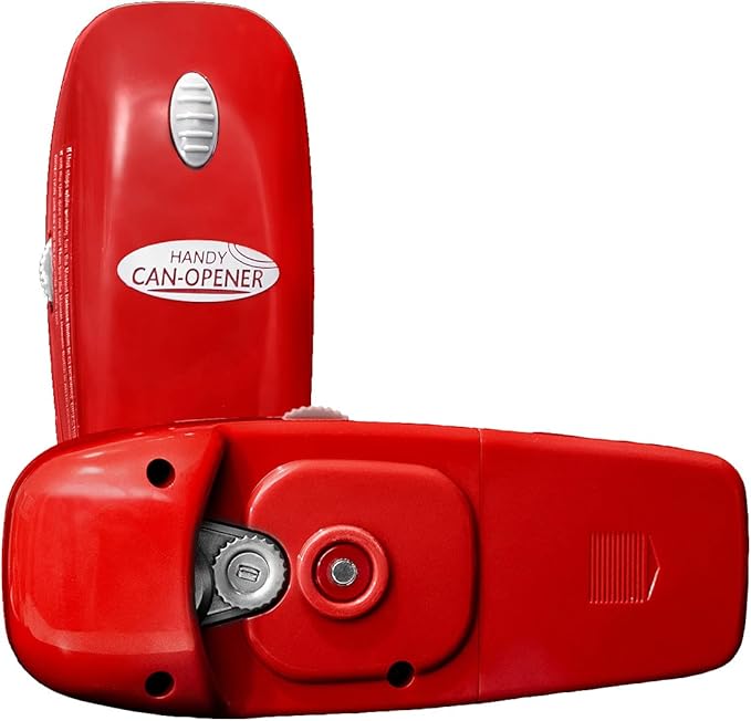 Electric Can Opener - No Sharp Edge Handheld Can Opener - Battery Operated Can Opener - Easy One-Touch Operation - Automatic, Food Safe, Hands Free, Smooth Edge (Red)