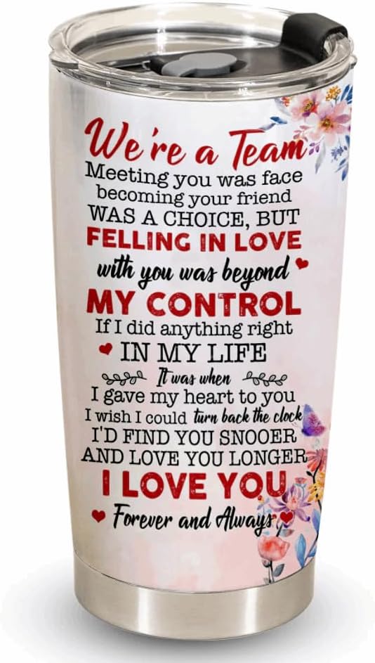 We’re a Team Forever & Always – Personalized Photo 20oz Stainless Steel Insulated Tumbler – Custom Couples Gift (White)