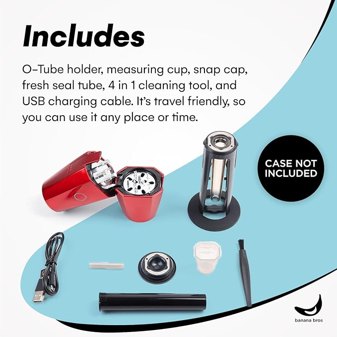 Banana Bros OTTO Electric Smart Spice Grinder - Automatic Herb Grinder with Smart Technology - Rechargeable via USB - Portable Milling for Dry Herbs and Spices - Red - No Carrying Case