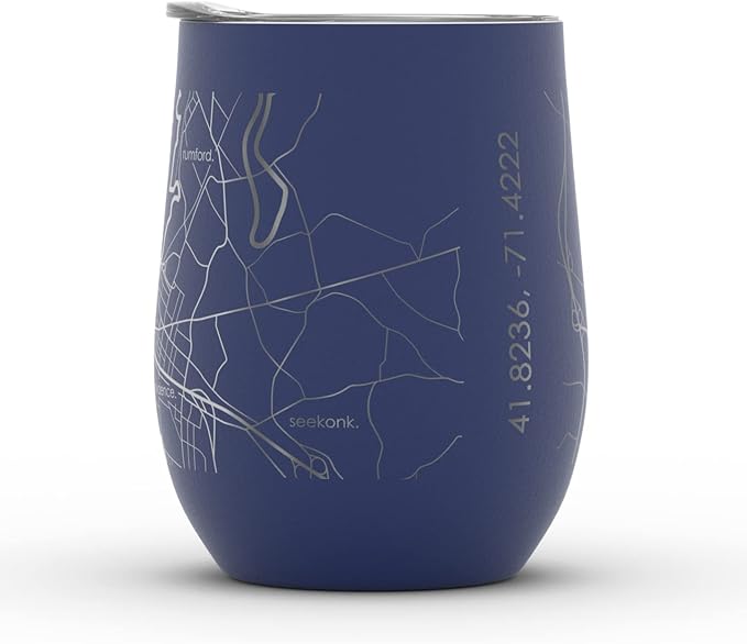 Well Told Engraved Providence Rhode Island Map Insulated Wine Tumbler, Etched Stainless Steel Cup (12 oz, Midnight Blue) City Map Insulated Tumbler, Custom Insulated Tumbler, Outdoor Drinkware