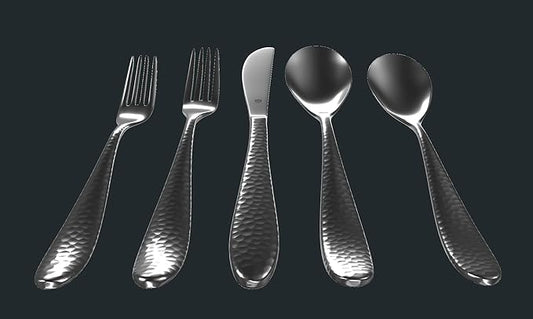 Matte Silverware Set, 18/10 Stainless Steel Satin Flatware, Modern Brushed Finish Cutlery, Dishwasher Safe & Durable, Built to Last (60-Piece, Marettimo Hammered)