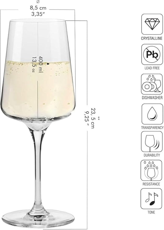 Krosno White and Sparkling Large Wine Glasses Drinking | 4 Pieces Set 13.5 fl oz | Infinity Collection | Elegant | Cocktail Crystal Set Wedding Gift | Lead-Free Glass | Homes, Restaurants & Kitchen