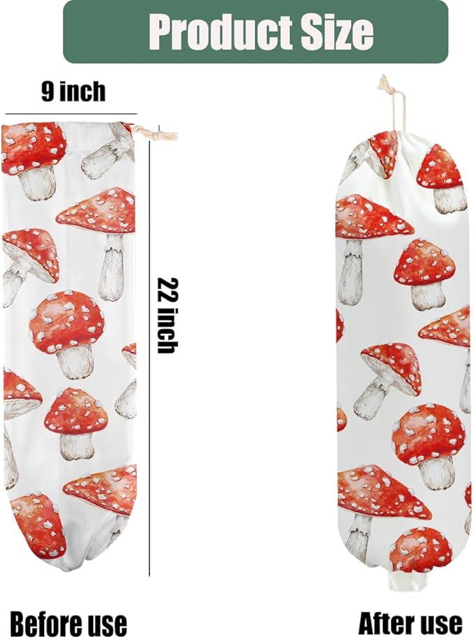 Mushroom Plastic Bag Holder for Kitchen Essentials, Wall Mount Grocery Bag Holder for Plastic Bags, Reusable Large Grocery Bags Storage Dispenser for Home Kitchen, Cute Mushroom Gifts for Women