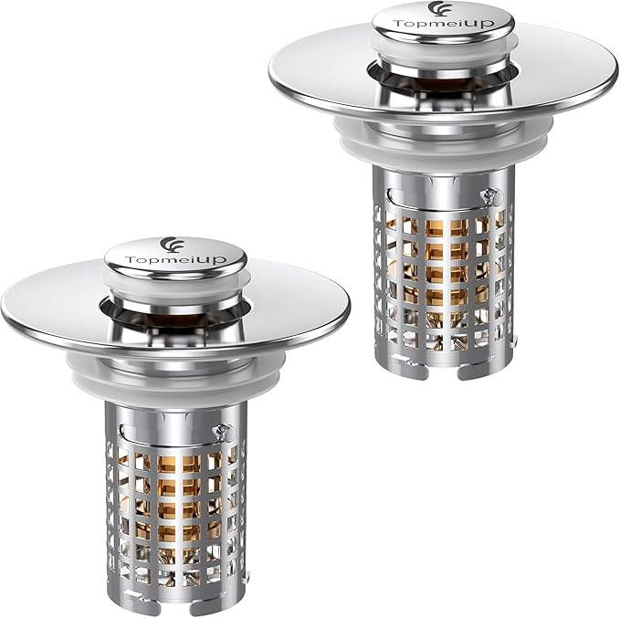 Sink Stopper Hair Catcher, Pop-up Sink Drain Strainer with Removable Stainless Steel Strainer Basket Hair Catcher, Bathroom Sink Strainer for Bathroom Sink Stopper Replacement