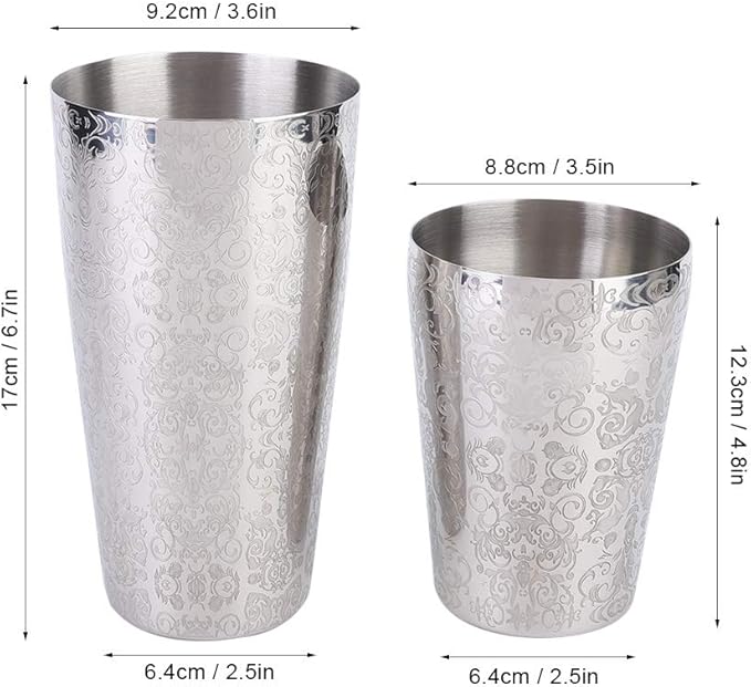 Estink Shaker Cocktail Shaker Set Bar Mixing Tin 304 Stainless Steel Bartender Tools with Engraved Pattern for Iced Coffee Cocktail Tea