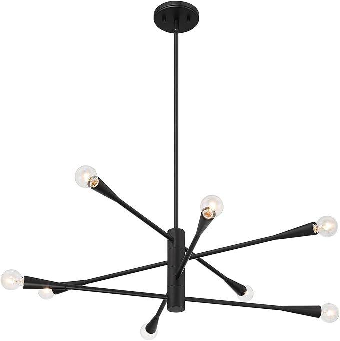 Possini Euro Design Livonia Matte Black Chandelier Lighting 29 1/2" Wide Mid Century Modern Sputnik Metal 8-Light Fixture for Dining Room House Foyer Kitchen Island Entryway Bedroom High Ceilings