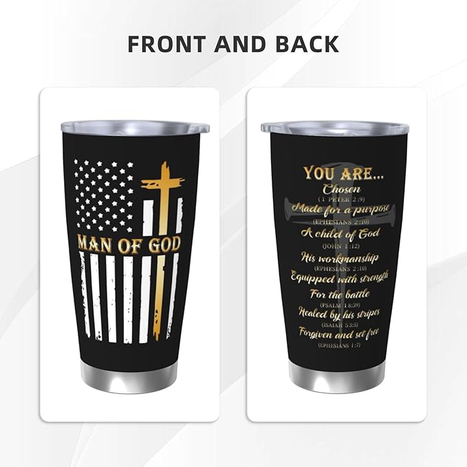 Man of God Gifts for Men, Religious Coffee Mugs, Christian Travel Mug, 20oz Coffee Tumbler, Religious Coffee Mugs