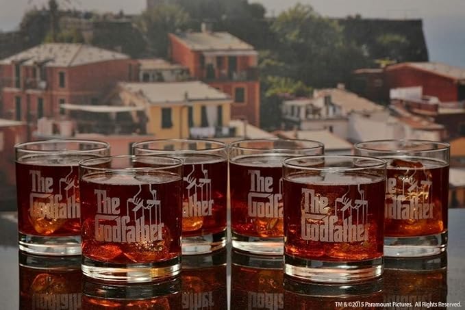 Official Godfather Etched Whiskey Glass Set - with Logo & 6 Unique Quotes - Premium Quality, Handcrafted Glassware, 11 oz. A Perfect Collectible Rocks Glass Set