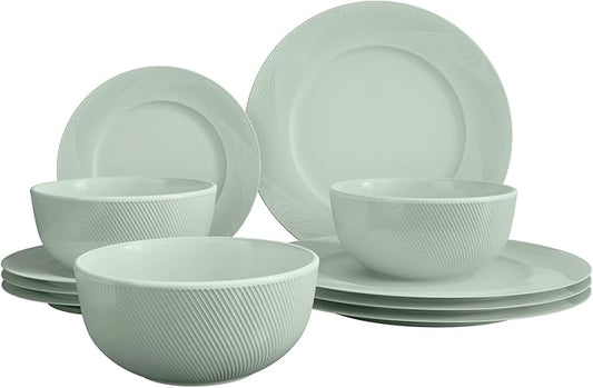 Yoshy Bone China Dinnerware with Lightweight Durable Chip Resistant Design Service for 4 (12 Piece - Service for 4, Willowmist)