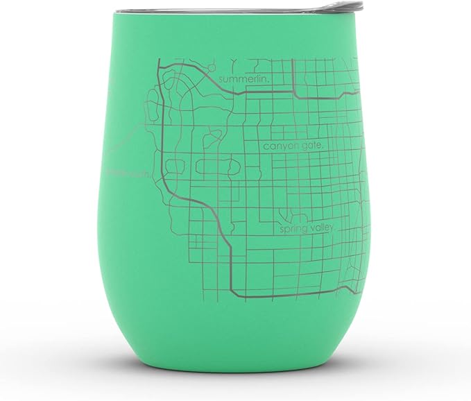 Well Told Engraved Las Vegas Nevada Map Insulated Wine Tumbler, Etched Stainless Steel Cup (12 oz, Sunday Green) City Map Insulated Tumbler, Custom Insulated Tumbler, Outdoor Drinkware