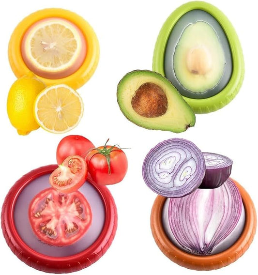 4PC Silicone film preservation box Fruit and Vegetable Storage Containers Set for Fridge, Onion Storage Container, Avocado keeper,Tomato Saver,and Lemon holder reusable silicone food savers
