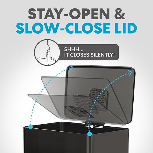 SIMPLI-Magic 13.2 Gallon (50L) Step Trash Can – Kitchen Garbage Can with Slow-Close Lid – Odor Control, Hands-Free, Easy to Clean, Brushed Stainless Steel