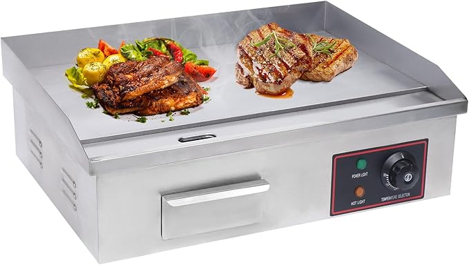 Electric Countertop Griddle Commercial BBQ Grill, Stainless Steel BBQ Flat Top Grill Hot Plate Countertop Electric Stove with Adjustable Thermostatic Control for Steak Kitchen (1.6KW)