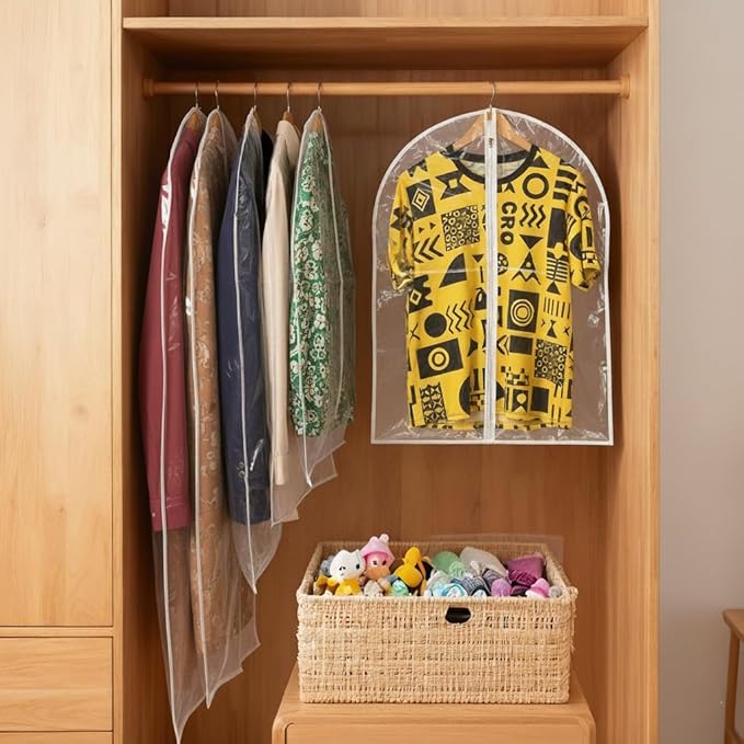 60” All Clear Garment Bags for Travel - PEVA Waterproof Suit Cover with Zipper for Hanging Clothes, long Gowns - Durable Dresser for Closet Storage, Dustproof & Moisture Resistant - 60”/6 Pack