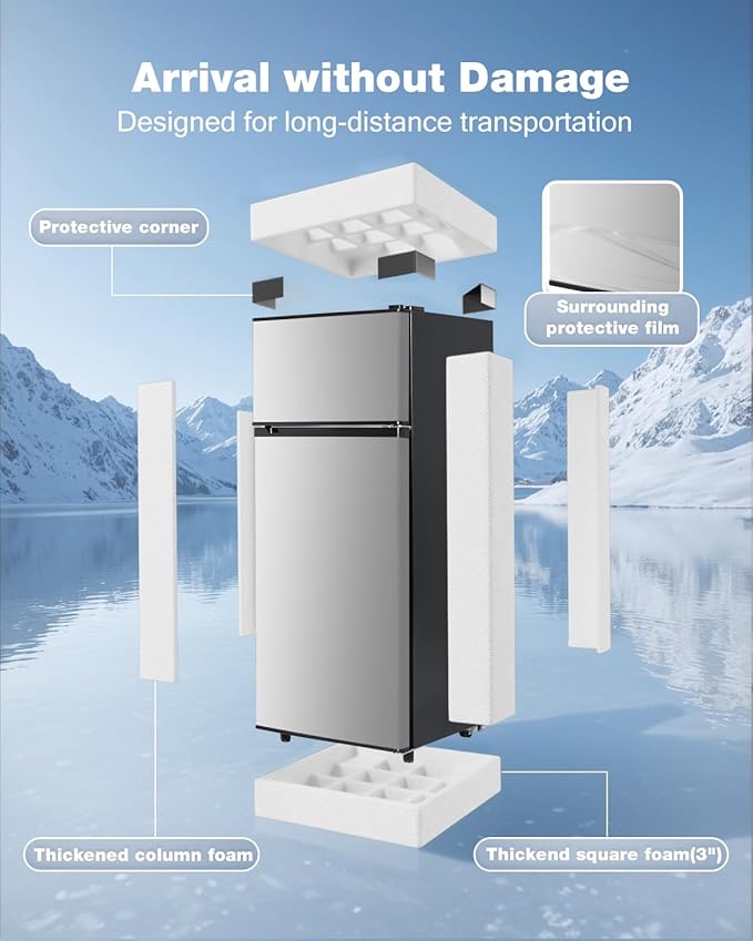 Double Door Refrigerator with Freezer, 4.5 Cu.Ft, Small Fridge with Freezer, 7 Settings Temperature Adjustable, Mini Refrigerator for Office and Apartment Bedroom Dorm(4.5 Cu.Ft, Silver)