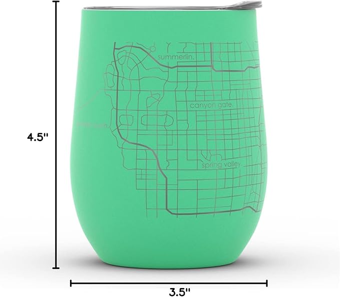 Well Told Engraved Las Vegas Nevada Map Insulated Wine Tumbler, Etched Stainless Steel Cup (12 oz, Sunday Green) City Map Insulated Tumbler, Custom Insulated Tumbler, Outdoor Drinkware