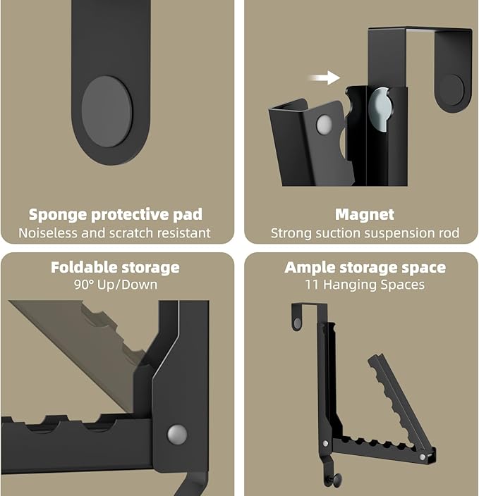 BAKON Over The Door Hangers, Over Door Hooks for Hanging, Small Space Dual Folding Portable Over Door Clothes Hanger for Clothes, Hats, Bags and Towels (2Pack,Black(Update))