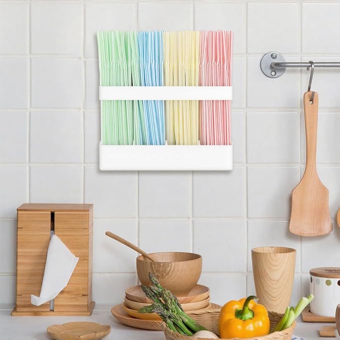 Magnetic Straw Holder – Detachable, Fits All Straws, Prevents Water Buildup (Cabinet/Fridge Use), Sticks to Metal Surfaces – Dividers for No Mess, Dry Straw Storage (White, Large)