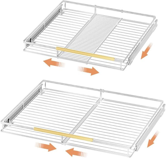 SANNO Pull Out Cabinet Organizer,Slide Out Cabinet Drawer, Bottom-Mounted Cabinet Under Sink Shelf, Expandable Slide Out Shelves for Kitchen Pantry Closet(2pack)