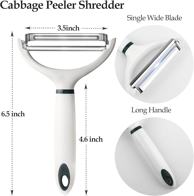 2PCS Cabbage Shredder Slicer Peeler for Coleslaw, Cabbage Cutter Grater Shredder for Sauerkraut, Large Y Peeler Wide Blade Vegetable Peeler, White with Green