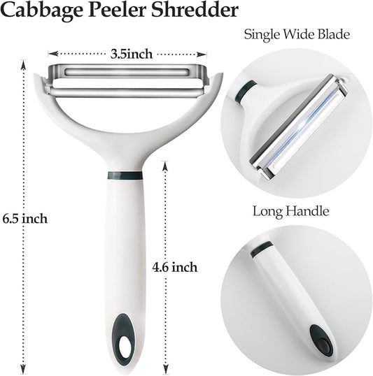 2PCS Cabbage Shredder Slicer Peeler for Coleslaw, Cabbage Cutter Grater Shredder for Sauerkraut, Large Y Peeler Wide Blade Vegetable Peeler, White with Green