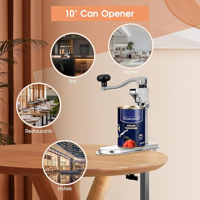 Commercial Can Opener, for #10 Cans, Heavy Duty Manual Table Can Opener with Plated Steel Base for Restaurant Food Store Hotel Bar Home up to 11 Inch